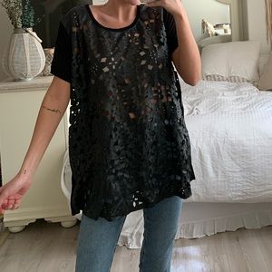 Leather Cut Out Long Tee